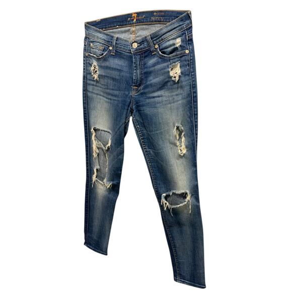 Size 25 7 for All Mankind Blue Distressed The Ankle Skinny Womens Jeans - Picture 2 of 8